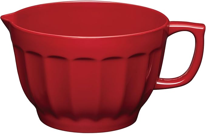 UPware Latte Style Melamine Batter Bowl with Pour Spout, Handle and Non-Slip Base, Grip Handle for Easy Mix and Pour, Home Essentials Cooking and Baking Tools, 4.3 quart, 11.5 x 8.75 Inch, Red