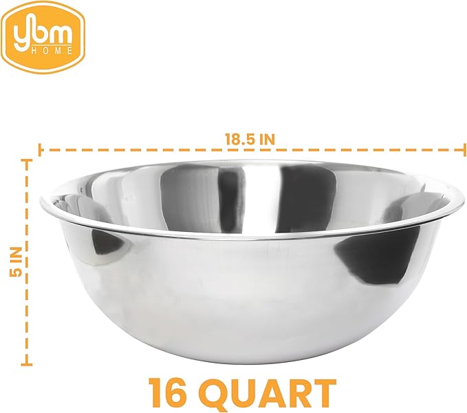 YBM HOME Pack of 1 Stainless Steel Mixing Bowl - Premium Polished Mirror Nesting Metal Bowl for Cooking and Serving, Stackable for Convenient Storage 1196 (16 Quart)
