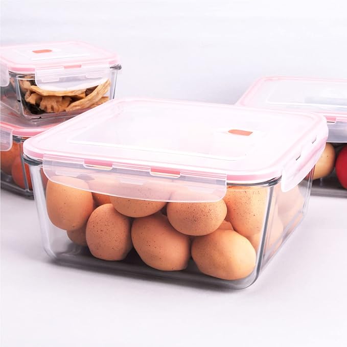 Extra Large Glass Storage Containers with Lids, Set-8-Piece Lunch Containers, Ideal for Storing Food, Vegetables, Fruits, Baking Cake & lot of other Tasty Food (Square)