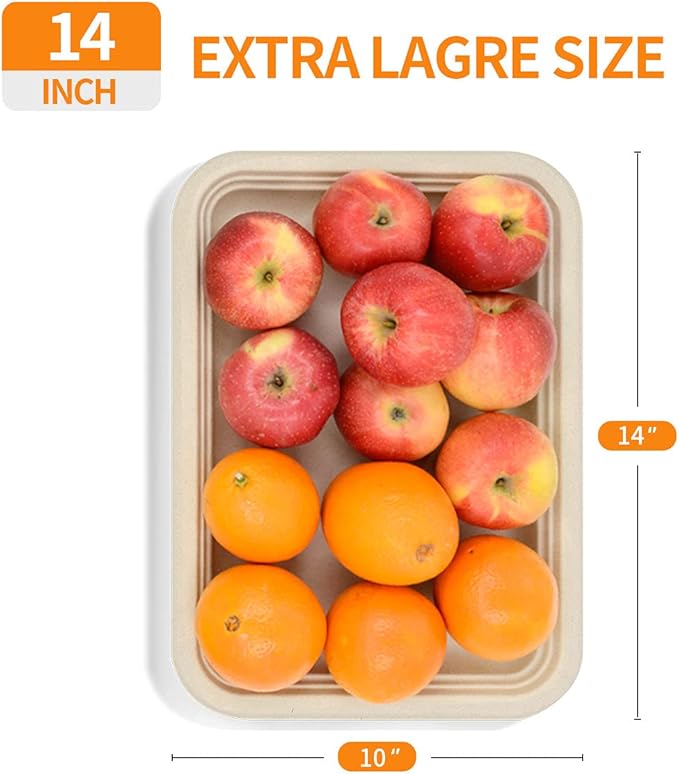 Celel 50 Pack 14 Inch Disposable Food Trays, Large Paper Plates 14 inch Heavy Duty Disposable Serving Platters Trays for Crawfish, Seafood Boil, BBQ, Cookies, Dessert