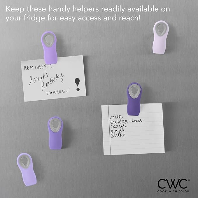 COOK WITH COLOR Magnet Bag Clips - Airtight Food Clips for Bread, Snack, and More (Lavender, Pack of 5)