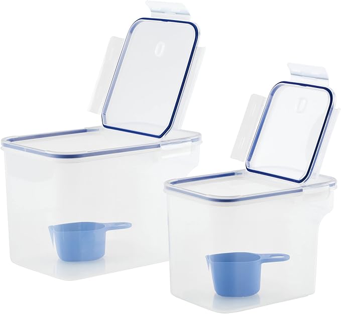 LocknLock Easy Essentials Container and Scoop Food Storage Bin Set, BPA-Free/Dishwasher Safe, 4 Piece, Clear