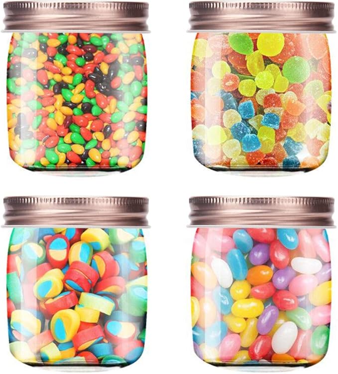 Novelinks 8 Ounce Clear Plastic Jars With Rose Gold Lids - Refillable Round Containers for Kitchen & Household Storage - BPA Free (16 Pack)