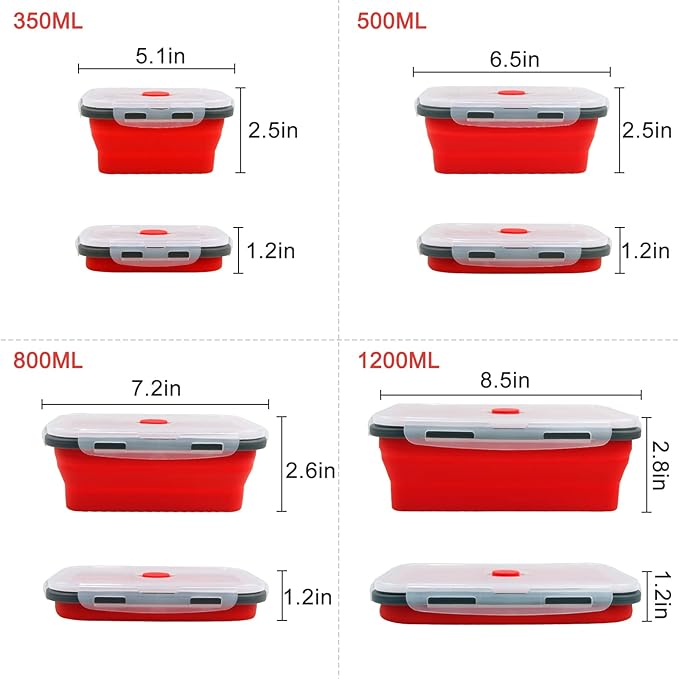 Guyuyii Collapsible Food Storage Containers - 4-Pack Silicone Food Storage Containers with Lids for Pantry - Perfect for Meal Preppers, Lunch, Picnics, Kitchen Use, and Travelers