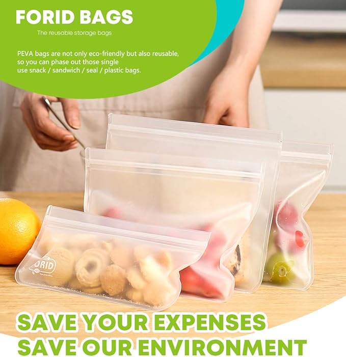 Reusable Storage Bags - 12 Pack EXTRA THICK Freezer bags (2 Reusable Gallon Bags & 5 Reusable Sandwich Bags & 5 Reusable Snack Bags) FDA Grade LEAKPROOF Lunch Bag for Food Travel Items Storage