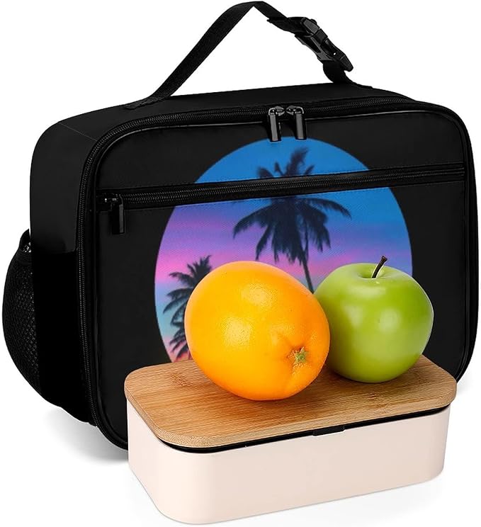 Palm Trees Sunset Reusable Lunch Box Insulated Lunch Bag Cooler Bag Lunchbox Meal Food Container Tote Bag for Women Kids Girls Boy School Camping Hiking Picnic Beach Travel