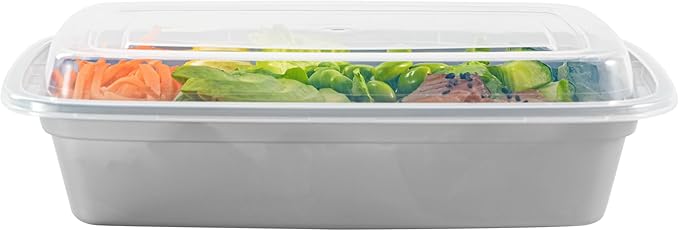 Restaurantware Asporto 24 Ounce Take Out Containers, 100 Food Containers With Lids - Microwavable, Disposable, Silver Plastic To Go Food Containers, No BPA, For Take Out And Delivery