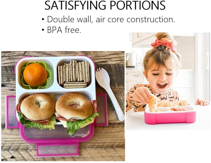 Bento Box for Kids, Toddler Lunch-Box for Small Boys Girls in School, Pre-School or Daycare, Leakproof 3 Compartment Containers for Portion Control Snacks for Adults, BPA Free. Medium Blue Pink 2 pack