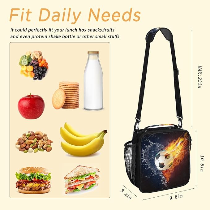 Insulated Lunch Bag for Women Men - Leakproof Portable Lunchbox Lunch Bag for Kids Meal Prep Container Lunch Cooler for School,Work,Picnic,Travel(Fiery Football)