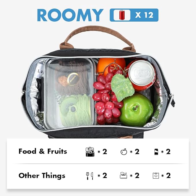 Lekesky Lunch Bag for Women and Men Leakproof Lunchbox Insulated Lunch Bag for Work, Picnic and Camping, Quilted Black