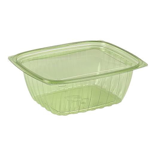 ECO PRODUCTS Compostable 32oz Rectangular Deli Containers With Lids, Pack of 50, Veridian Clear Green Meal Prep, Made from PLA, A Renewable Material Made from Plants, One Lid Fits All