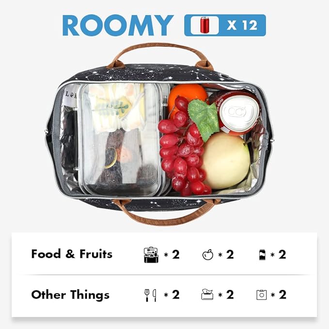 Lekesky Lunch Box Women Men Lunch Bag Wide-Open Lunch Tote Bag, Black