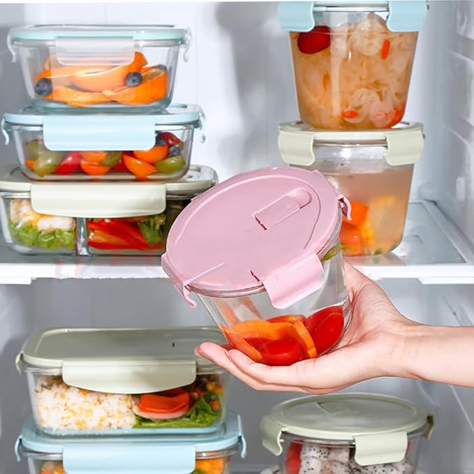 24OZ Glass Soup Containers with Airtight Lids, Glass Food Storage Container, Round Meal Prep Containers with Lids, Soup Freezer Container, Dishwasher、Refrigerator、Microwave safe (4 Pack)