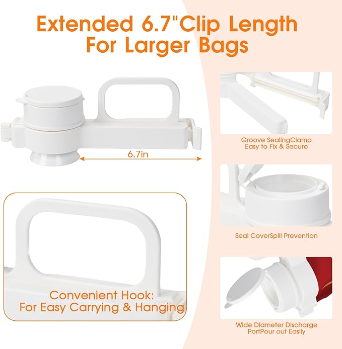 Pouring mouth food bag sealing clip, food storage clip, reusable handheld sealing clip, suitable for storage bags of particles, food, and liquids
