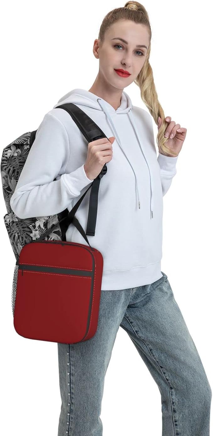 Red Lunch Bag for Women Washable Thremal Picnic Meal Box for Office Beach Travel Hiking Camping Insulated Cooler Reusable Portable