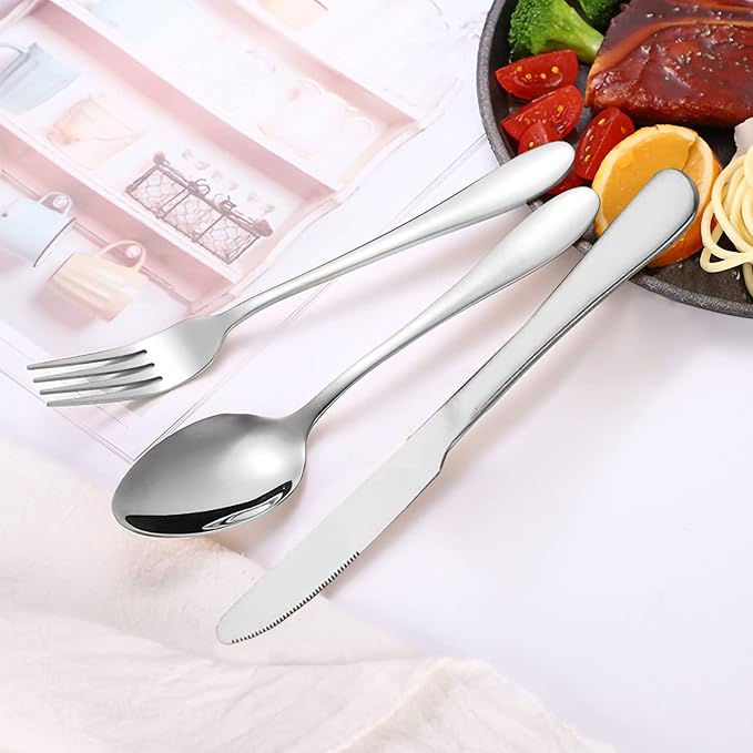 Portable Utensils Set with Case,Reusable Office Flatware Set,Healthy Travel Cutlery Set 3 PCs Stainless Steel Fork, Spoon,Knife Cutlery Ideal for Travel, Lunch Box and Camping (Silver-3PCs)