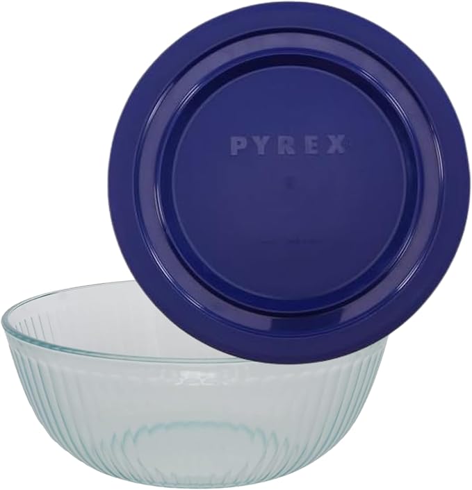 Pyrex (1 7404 4.5qt Sculpted Glass Mixing Bowl with 7404-PC Blue Lid