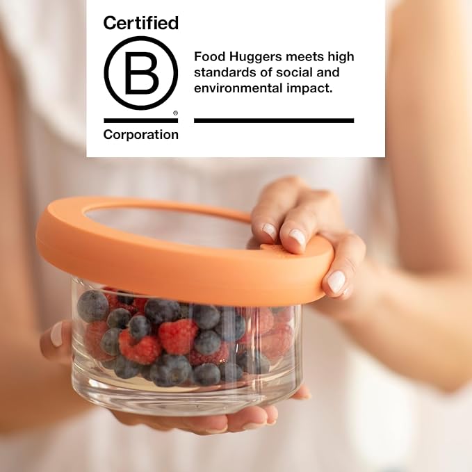 Food Huggers Replacement Lids for Glass Storage Containers | Silicone & Glass Lids that Don’t Crack | Fits Most Round Container Brands & Bowls | 100% Plastic Free | 2 Lid Set (S,M), Terracotta