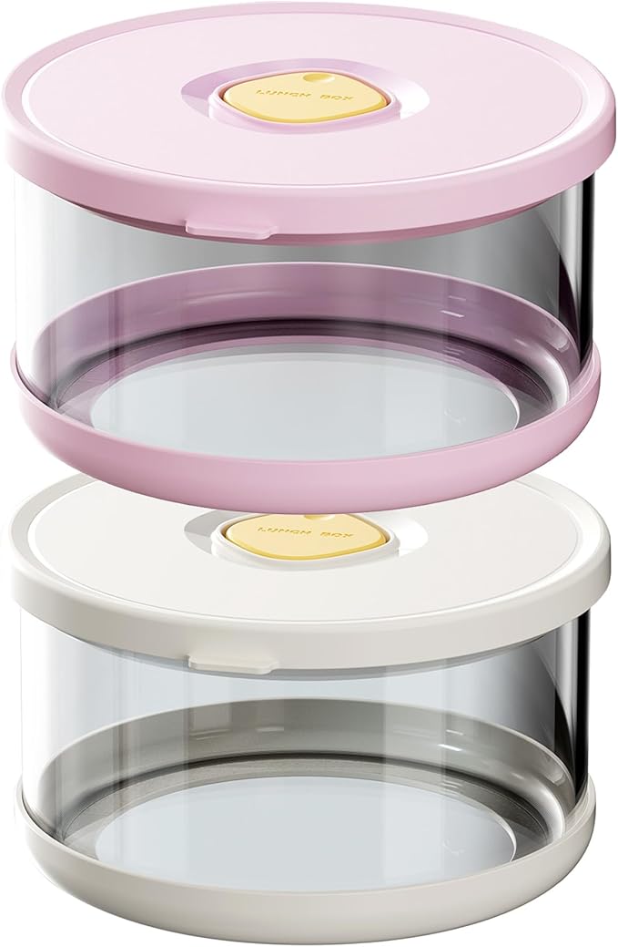 2 Pack Borosilicate Glass Soup Bowls, Glass Food Storage Containers with Lids, Glass Meal Prep Containers, Microwave Safe, Airtight & Leak Proof, for Lunch & Picnics (White & Pink)