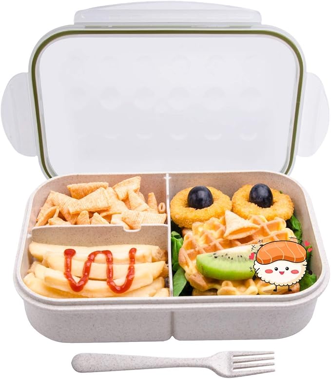 MISS BIG Bento Box, Bento Box for Kids&Adults,Ideal Leak Proof Lunch Box Kids,Mom’s Choice Kids Lunch Box, No BPAs and No Chemical Dyes,Microwave and Dishwasher Safe Lunch Containers(White M+ Blue L)