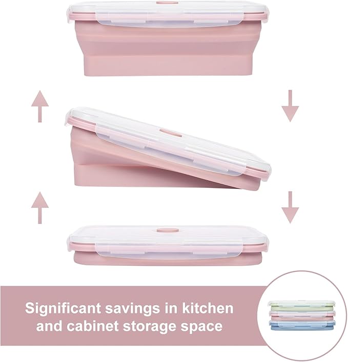 KIGI 【3 PACK】 40OZ Collapsible Bento Box Food Storage Containers with Lids Airtight Meal Prep Containers,Microwave Safe (40.6oz*3 mixed color)