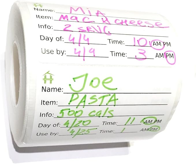 500 Food Labels - Removable Stickers with Large Writable Surface - Peel Clean With No Glue Residue - Great for Meal Preparation, Leftovers Labeling, on Bottles, Pans, Plastic and Other Containers
