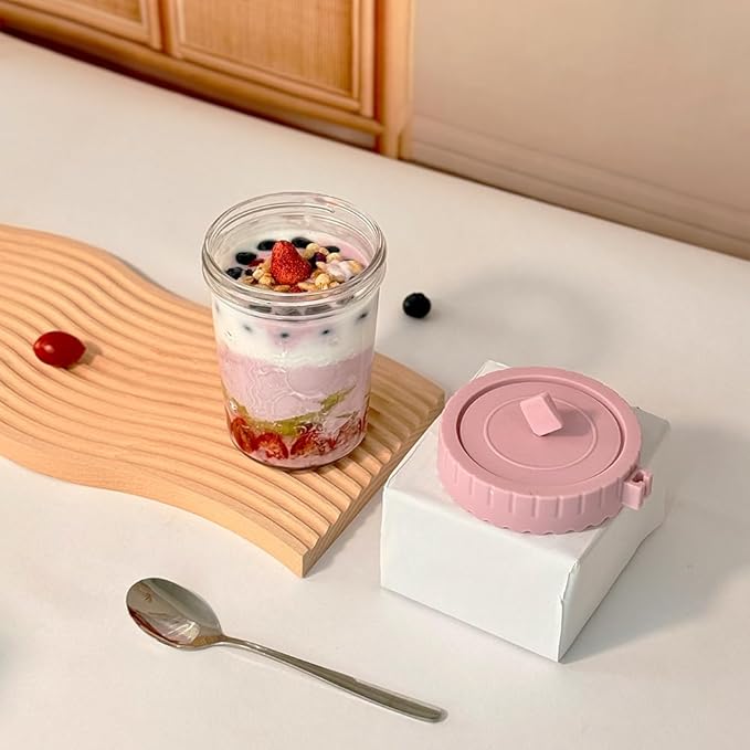 4 Pack Overnight Oats Containers With Lids and Spoons, 20 Oz Glass Oats Containers Jars, Leak Proof Mason Jars With Airtight Lids, Overnight Oat Jar For Milk, Cereal, Fruit