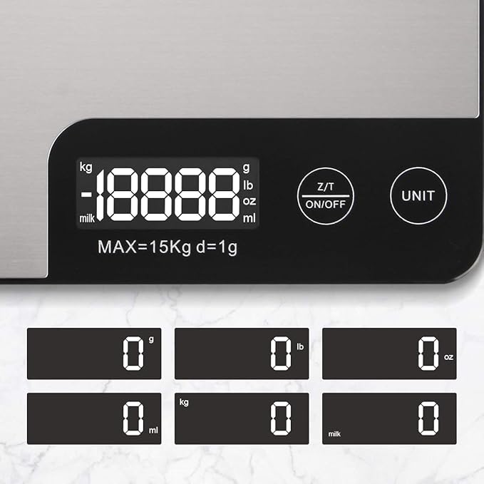 MAX 33lb Kitchen Scale with Measure Length(8inch), Food Scales Digital Weight Grams and Oz with Shrink Hook, 6 Units, Tare Function, High Precision to 1g/0.1oz for Baking and Cooking