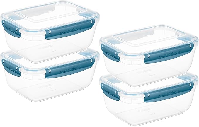 Superio Plastic Food Storage Containers with Airtight Lids, 4 Pack- 80 Oz, BPA Free, Leakproof, Stackable, Microwave, Dishwasher, Freezer Safe, Blue