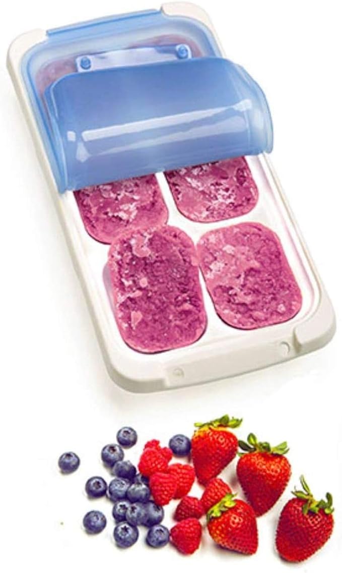 Prepworks from Progressive PrepWorks PKS-735 Dishwasher Safe Half Cup 6 Serving Leftover Soup & Food Storage Freezer Pod Tray with Silicone Lid, Blue & White