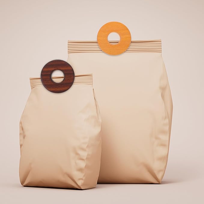 LIFKOME 2pcs Food Bag Sealing Clips, Stainless Steel Sealing Clips, Wood Color, 5x5cm, Brown