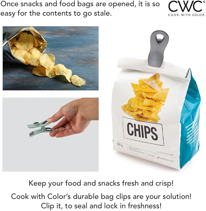 COOK WITH COLOR Bag Clips with Magnet - Airtight Food Storage Clips for Bread, Snack, and Food Bags (Speckled Gray & Teal, Pack of 10)