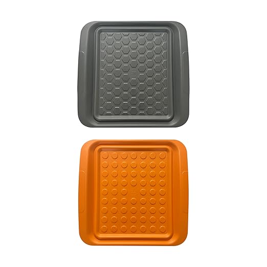 Outset Grill Prep Trays, Set of 2 Small Trays, 10.5" x 10.5", Orange and Black
