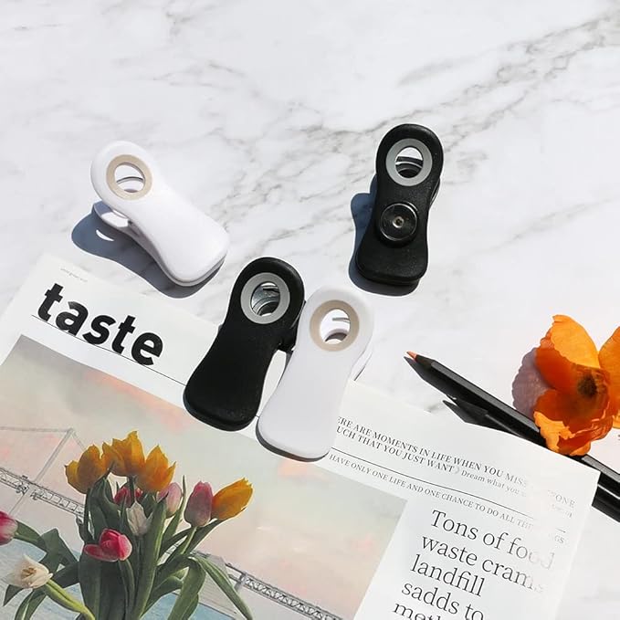 All Purpose Magnetic Clips - Chip & Bag Clips, Refrigerator Magnets for Bread, Snack & Food Bags (Pack of 10, Black & White Colors)
