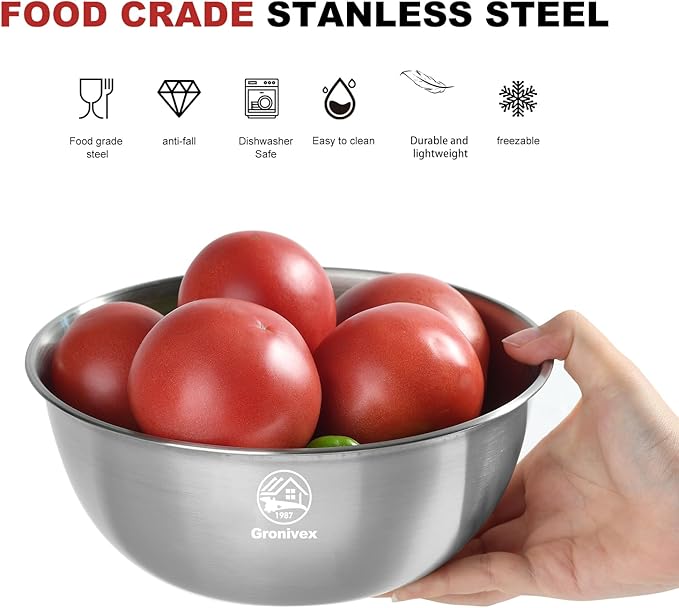 Stainless Steel Mixing Bowls, Three nested Large Mixing Bowls Stainless Steel with scale Perfect for Your Kitchen Needs Like Cooking,Baking, and Making Salads