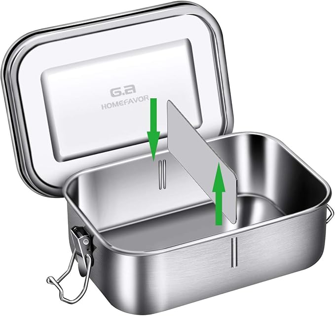 G.a HOMEFAVOR Bento Lunch Box, Stainless Steel Lunch Containers Leakproof with Removable Divider, Metal Lunch Containers, 800ML, Dishwasher Safe