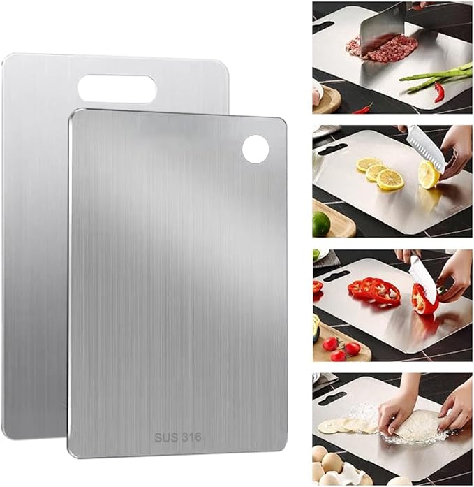 316L Stainless Steel Cutting Boards for kitchen, Katuchef Stainless Steel Chopping Board Non Toxic Food Grade Double Sided Dishwasher Safe Metal Cutting Board for Meat Fruit Vegetables(4PC-S+L+XL+XXL)