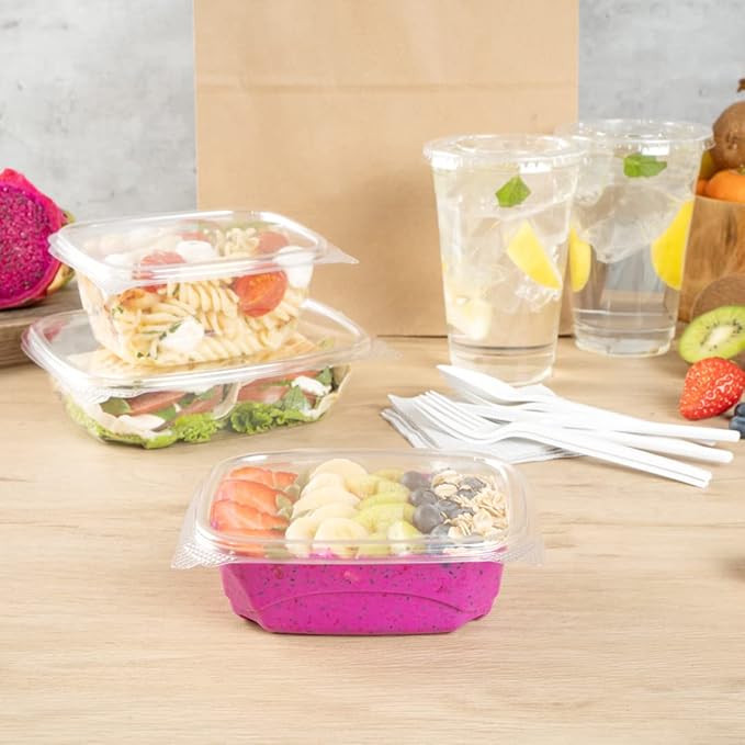 Restaurantware Thermo Tek 12 Ounce Deli Food Containers 100 Anti-Fog Hinged Lid Containers - Freezable Rectangle Clear Plastic To Go Food Containers Disposable