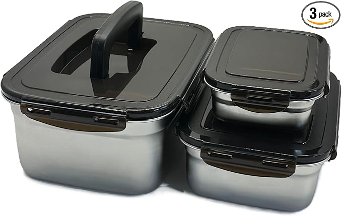 Stainless steel food storage containers leak proof & airtight lids for Kitchen,stainless steel bowl,meal prep lunch box,freezer and microwave safe (17/61/128 oz)