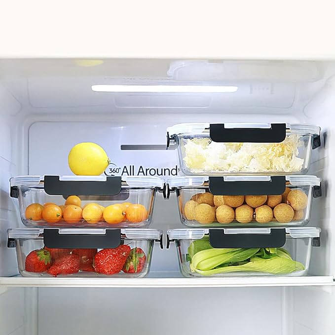 DAS TRUST 10 Pack Glass Meal Prep Containers Microwave Safe Meal Prep Bowls Food Storage Containers Glass Food Prep Containers with Lids Lunch Containers for Adults Meal Prep Lunch Box Bento Boxes
