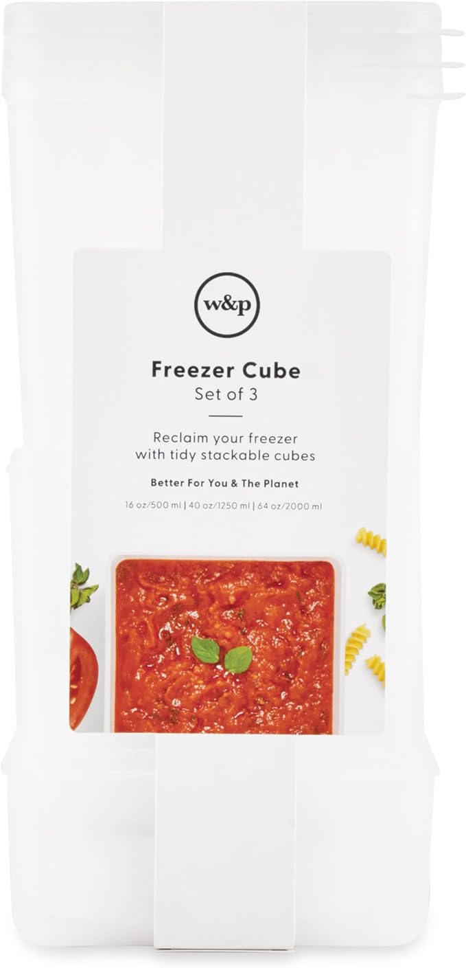W&P Freezer Cubes- Set of 3 | Reclaim Your Freezer With Tidy Stackable Frozen Food Containers | 16oz, 40oz, 64 oz | Freezer safe, BPA Free, Dishwasher Safe, Microwave Safe (Pack of 5)