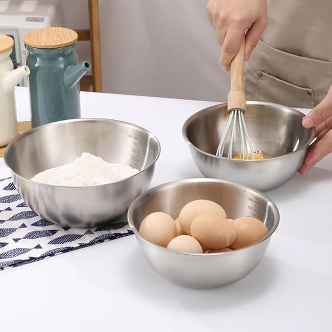 Stainless Steel Mixing Bowls-3 Packs Thicker Stainless Steel Mixing Bowls Set- Nesting Bowls for Space Saving Storage, Great for Cooking, Baking, Prepping