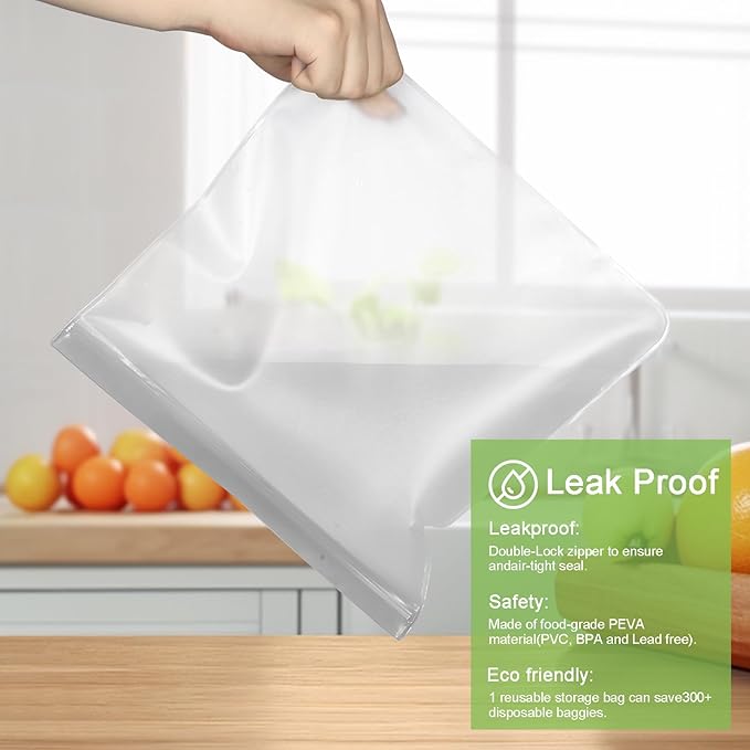 22 Pack Reusable Gallon Freezer Bags - Dishwasher Safe, Leakproof, BPA Free Reusable Storage Bags for Lunch, Marinate Food, Travel - 8 Gallon, 8 Sandwich, 6 Snack Bags