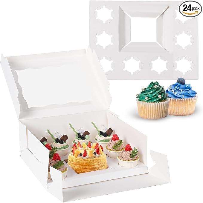 1+2 Cupcake paper box Perfect for Bento Box and Cupcakes, Bento Cake and Boxes Combo, Boxes Fit 2 Regular Cupcakes and Mini Cake. (Pink 1+8/8Pcs)