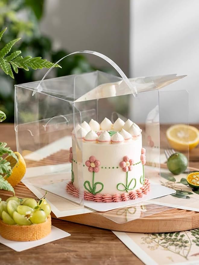 20pcs 6X6X5 Inches Transparent Bakery Boxes with Handles, Mini Clear 5in 6in Cake Boxes,Clear gift boxes,Treat Boxes for Cake Chocolate Donut,Pastries,Cookies