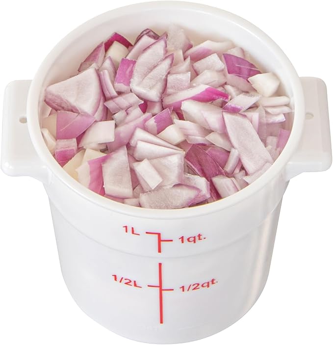 Restaurantware-Met Lux 1 Quart Food Storage Container, 1 White Storage Container - Lids Sold Separately, Red Volume Markers, Dishwashable Container, Side Handles, For Storing Foods