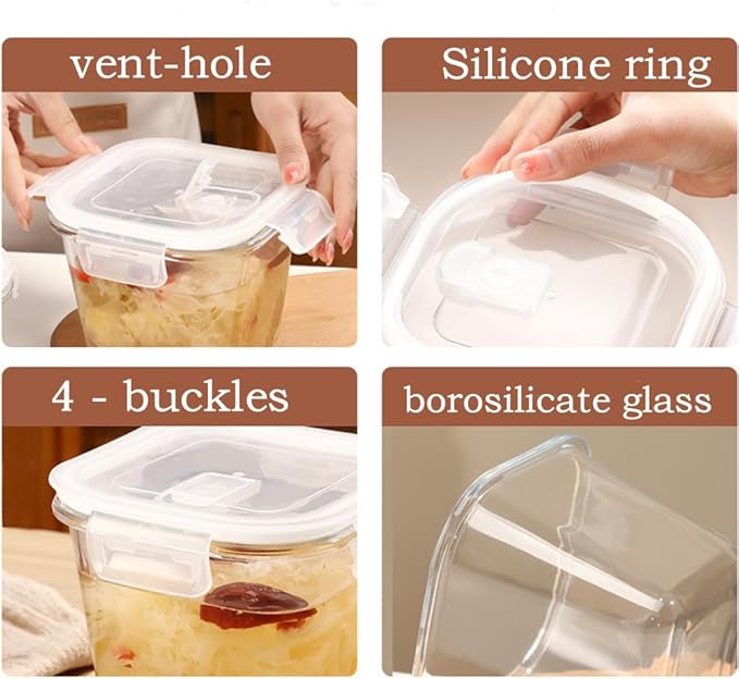 Square Glass Food Storage Containers, 4 Cup Glass Soup Container with Airtight Lids, Food Meal Prep Bowls, Storage Jars for Salad and Fruit, Oven、Microwave、Dishwasher Safe (4 Pack)