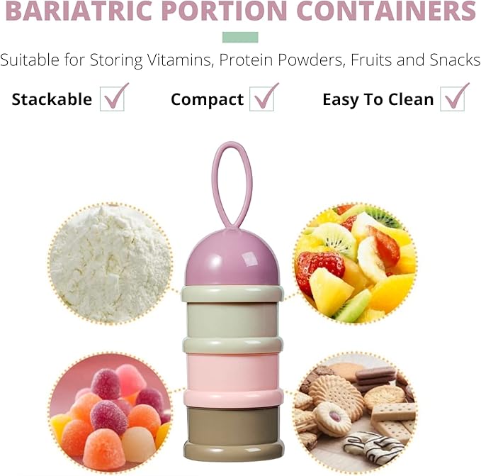 Portion Control Container Set, Stackable and Detachable, Leak-Proof, Ideal for Weight Control or Storing Food, Snacks or Protein Powders, Bariatric Friendly, 6 Pieces Total (Pink-Brown)