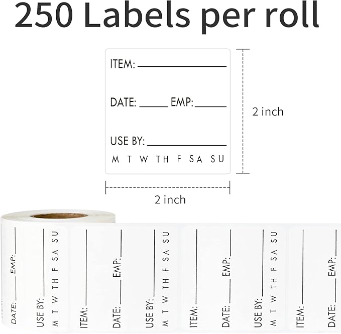 L LIKED 250 Dissolvable Labels 2"x 2" Use by Food Rotation Storage Label,Freezer Label Washable in Dishwasher