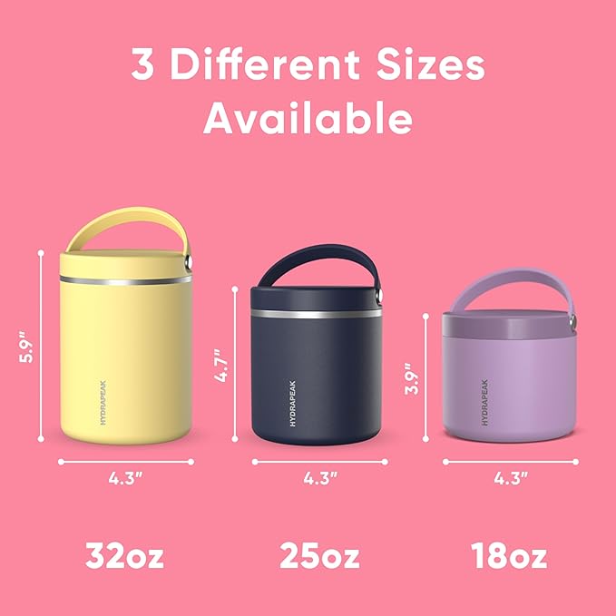 Hydrapeak 32oz Stainless Steel Vacuum Insulated Thermos Food Jar | Wide Mouth Leak-Proof Soup Container for Adults, 10 Hours Hot and 16 Hours Cold | Hot Pink
